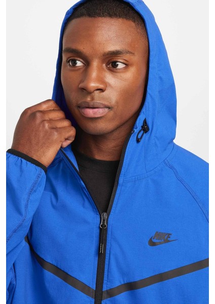 Tech Windrunner Woven Full Zip Loose Fit Jacket Erkek Bol Kesim Paraşüt Kumaş Kapüşonlu Ceket Sax Mavi modelleri