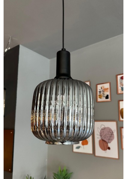 Bag Füme Cam Tekli Avize Siyah Fener Başlık Retro Sarkıt Lamba Restoran Salon Aydınlatma