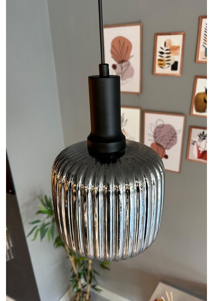 Bag Füme Cam Tekli Avize Siyah Fener Başlık Retro Sarkıt Lamba Restoran Salon Aydınlatma