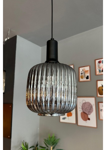 Bag Füme Cam Tekli Avize Siyah Fener Başlık Retro Sarkıt Lamba Restoran Salon Aydınlatma