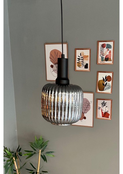 Bag Füme Cam Tekli Avize Siyah Fener Başlık Retro Sarkıt Lamba Restoran Salon Aydınlatma