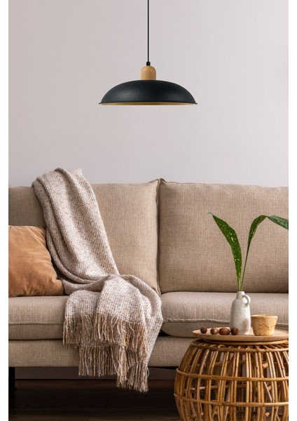 Lungo Siyah Ahşap Başlık Tekli Avize Sarkıt Lamba Restoran Salon Aydınlatma modelleri