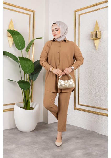 Önden Düğmeli Ikili TAKIM-5027 Latte