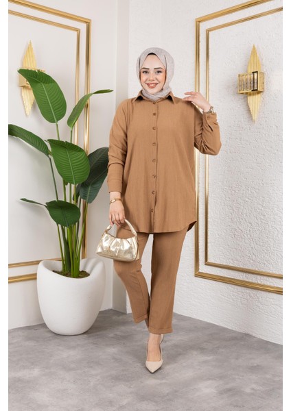 Önden Düğmeli Ikili TAKIM-5027 Latte fırsatları