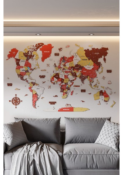 Renkli Tasarım 3D Ahşap Dünya Haritası - Ahşap Dünya Haritası fiyatları
