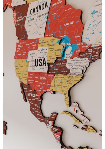 Renkli Tasarım 3D Ahşap Dünya Haritası - Ahşap Dünya Haritası fırsatları