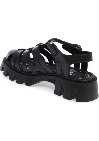Siyah Hakiki Deri Kadın Sandalet - K24Y1SN67159-A23