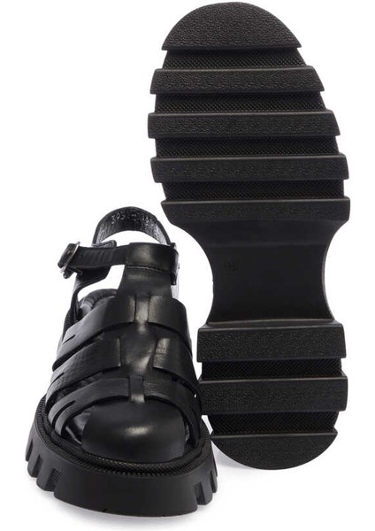 Siyah Hakiki Deri Kadın Sandalet - K24Y1SN67159-A23