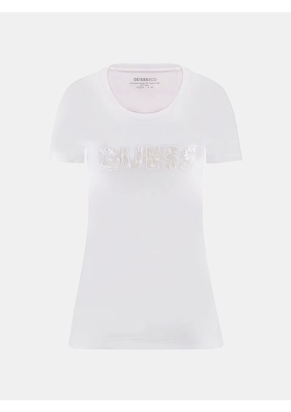 Kadın Beyaz Slim Fit Logolu T-Shirt