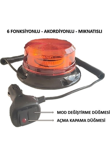 Tepe Lambası 6 Fonksiyonlu Çakmak Fişli Mıknatıslı 12-110 Volt