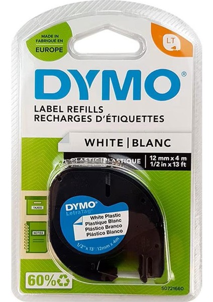 91221 Letratag Plastik Etiket 12 mm x 4 M - Beyaz