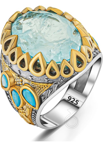 925 Ayar Gümüş Mavi Paraiba Taşlı Erkek Yüzük fiyatları