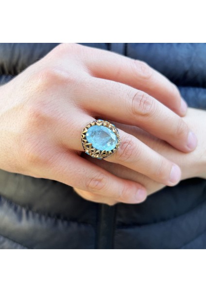 925 Ayar Gümüş Mavi Paraiba Taşlı Erkek Yüzük modelleri