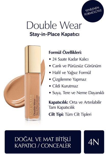 Kapatıcı - Double Wear Stay-in-Place Concealer - Renk: 4N Medium Deep (Neutral) 12ml
