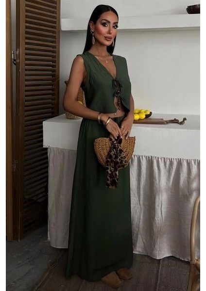 Yelek Önden Bağlamalı Uzun Etekli Takım 10192 modelleri