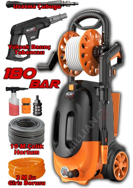 Italyan 4500 W - 180 Bar Bakır Sargılı Yüksek Basınçlı Çok Amaçlı Araba Bahçe ve Oto Yıkama Makinesi