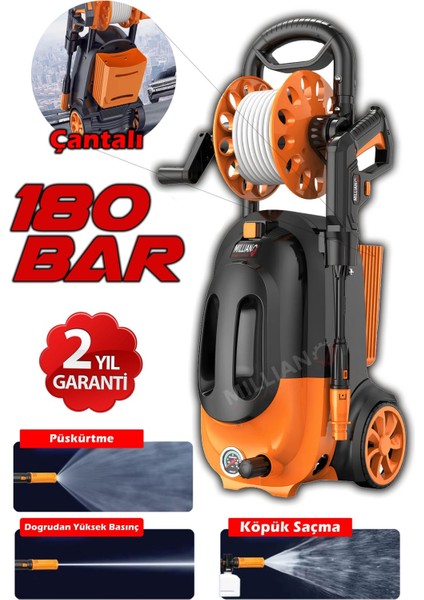 Italyan 4500 W - 180 Bar Bakır Sargılı Yüksek Basınçlı Çok Amaçlı Araba Bahçe ve Oto Yıkama Makinesi fiyatları