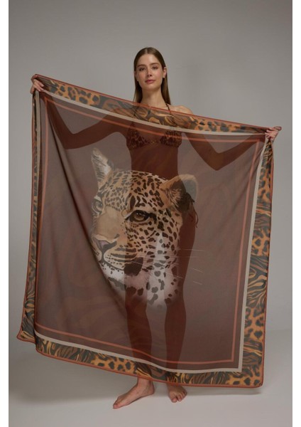 4804 Kahve Leopar Desenli Pareo