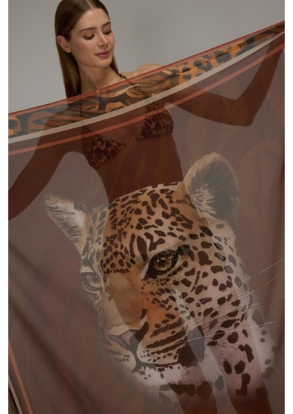 4804 Kahve Leopar Desenli Pareo