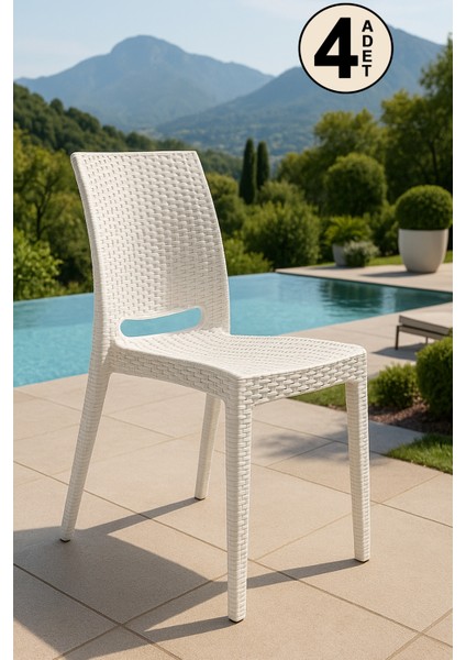 4 Adet Rattan Beyaz Sandalye / Balkon-Bahçe-Teras
