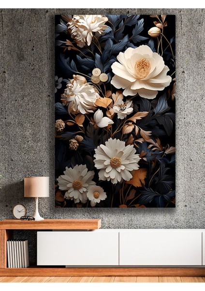 Gece Bahçesinde Modern Soft Çiçekler Kanvas Tablo