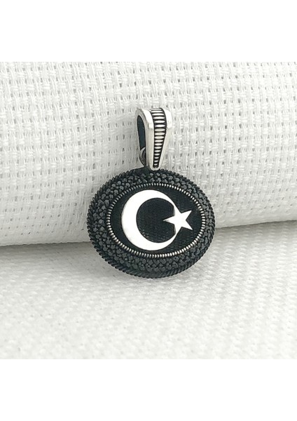 925 Ayar Gümüş Siyah Taşlı Ayyıldız Kolye Ucu