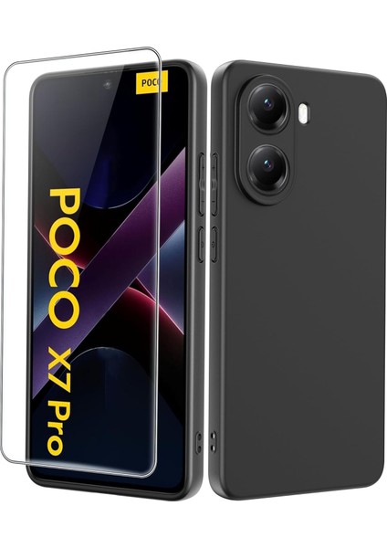 Xiaomi Poco X7 Pro Kılıf Kamera Korumalı Renkli Yumuşak Mat Silikon + 9h Ekran Koruyucu Cam Set 2in1