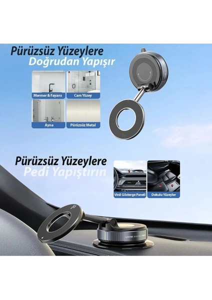 360° Dönebilen Vakumlu Magnetik Telefon Tutucu Ayna Cam Araba