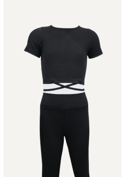 Kısa Kollu Crop Yüksel Bel Fitilli Ispanyol Paça Tayt TAKIM-42020 fiyatları