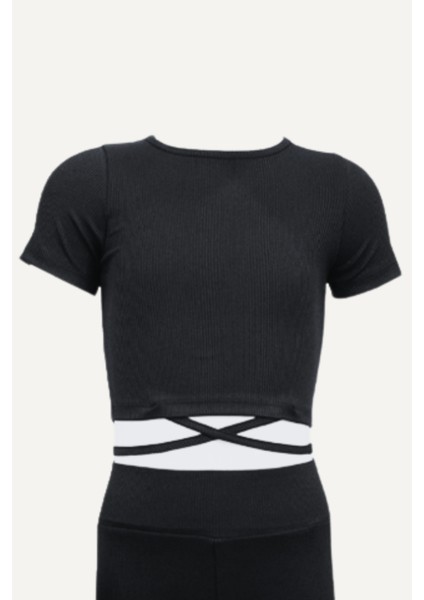 Kısa Kollu Crop Yüksel Bel Fitilli Ispanyol Paça Tayt TAKIM-42020 modelleri