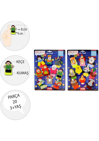 2 Set - 20 Parça Tox Çiftik Hayvanları ve Masal Kahramanları Parmak Kukla T225 T220