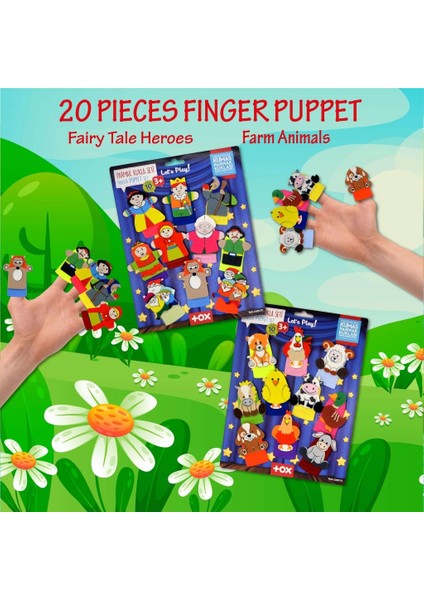 2 Set - 20 Parça Tox Çiftik Hayvanları ve Masal Kahramanları Parmak Kukla T225 T220