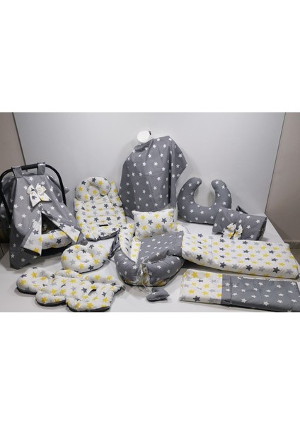 Gri Yıldızlı Babynest Seti - Taşıma Kapasitesi: 9- 36 kg - Tenteli - - Şık ve Konforlu