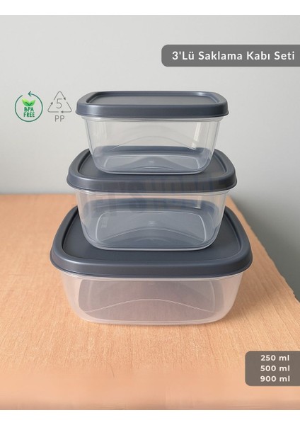 3'lü Saklama Kabı Seti Kare Erzak Kabı Bpa Free Derin Dondurucu Için Uygun 250-500-1500 ml fiyatları