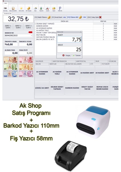 Barkod Satış Sistemi & Market Programı & Barkod Yazıcı & Fiş Yazıcı 58MM