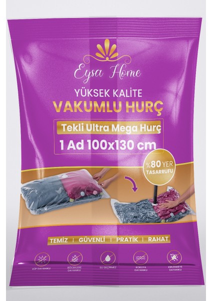 Tekli Ultra Mega 100 x 130 cm Vakumlu Poşet (Vakumlu Hurç)