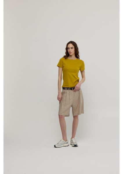 Kadın Olive Kısa Kollu Basic T-Shirt