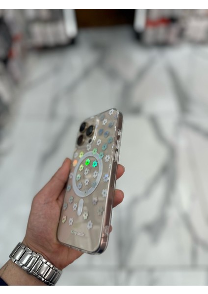 iPhone 14 Pro Max Kılıf Renkli Papatya Fiyonklu Magsafe Kılıf Silikon Tasarımlı