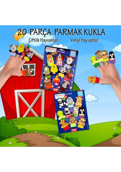 2 Set - 20 Parça Vahşi ve Çiftik Hayvanlar Parmak Kukla T781 T220