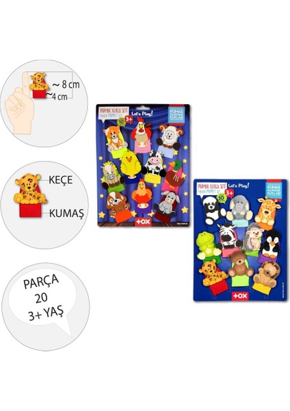 2 Set - 20 Parça Vahşi ve Çiftik Hayvanlar Parmak Kukla T781 T220