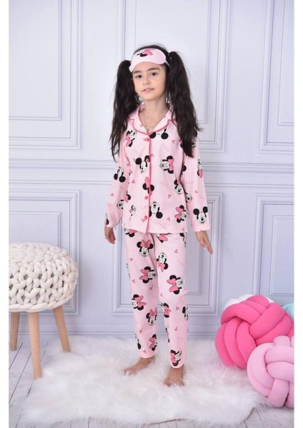Kız Çocuk Düğmeli Desenli Uzun Kollu Pijama Takımı