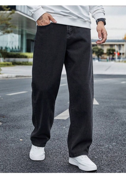 Erkek Baggy Fit Asit Yıkama Jean Kot Pantolonerkek Casual Baggy Denim Jean Kot Pantolon
