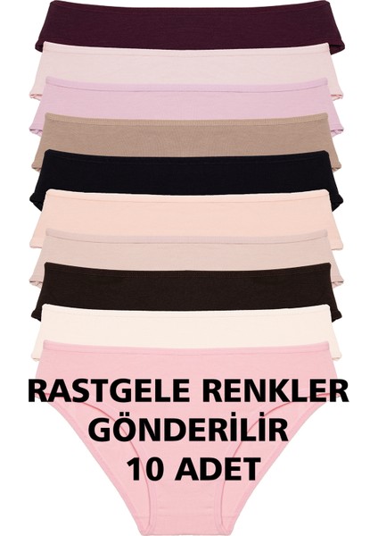 Kadın Külot 10 Lu Paket Pamuklu Likrali Rastgele Karısık Renklı
