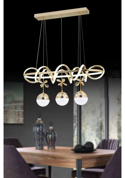 Kuzey 3 Toplu Taçlı Rose Gold 3 Renk Oturma Odası Yemek Masası Salon Avizesi