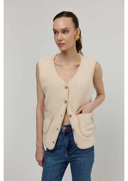 Kadın Taş Cepli Sıfr Kol Iliklenebilir Peluş Yelek fiyatları