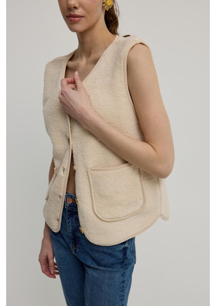 Kadın Taş Cepli Sıfr Kol Iliklenebilir Peluş Yelek modelleri