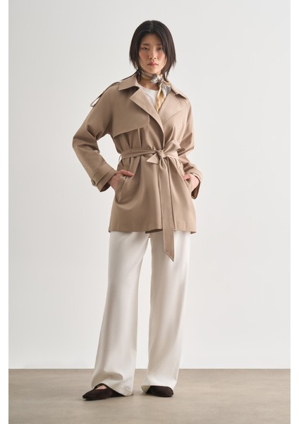 Premium Pamuk Karışımlı Bej Rengi Trençkot