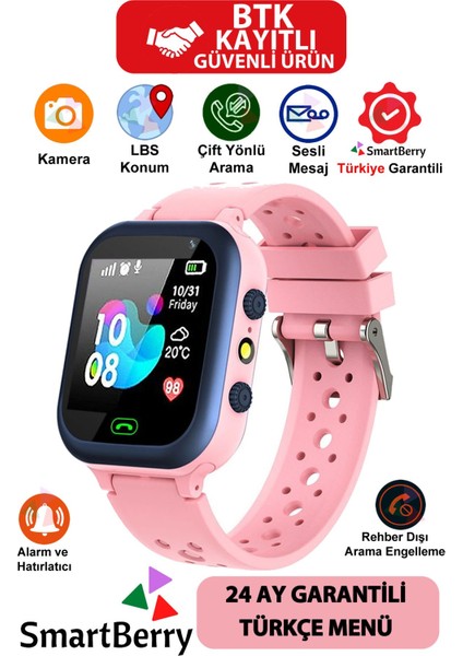 Z5 Lbs Konumlu Akıllı Çocuk Takip Saatilı Arama, Kameralı, Gizli Dinleme Özellikli - Pembe