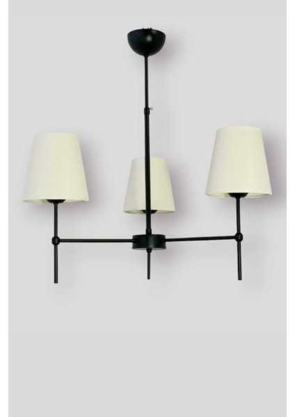 Henna 3'lü Siyah Modern Avize (Konik Krem Abajurlu) fırsatları