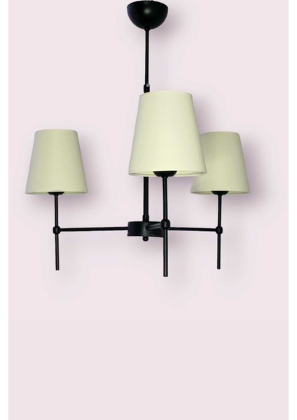 Henna 3'lü Siyah Modern Avize (Konik Krem Abajurlu) indirimleri